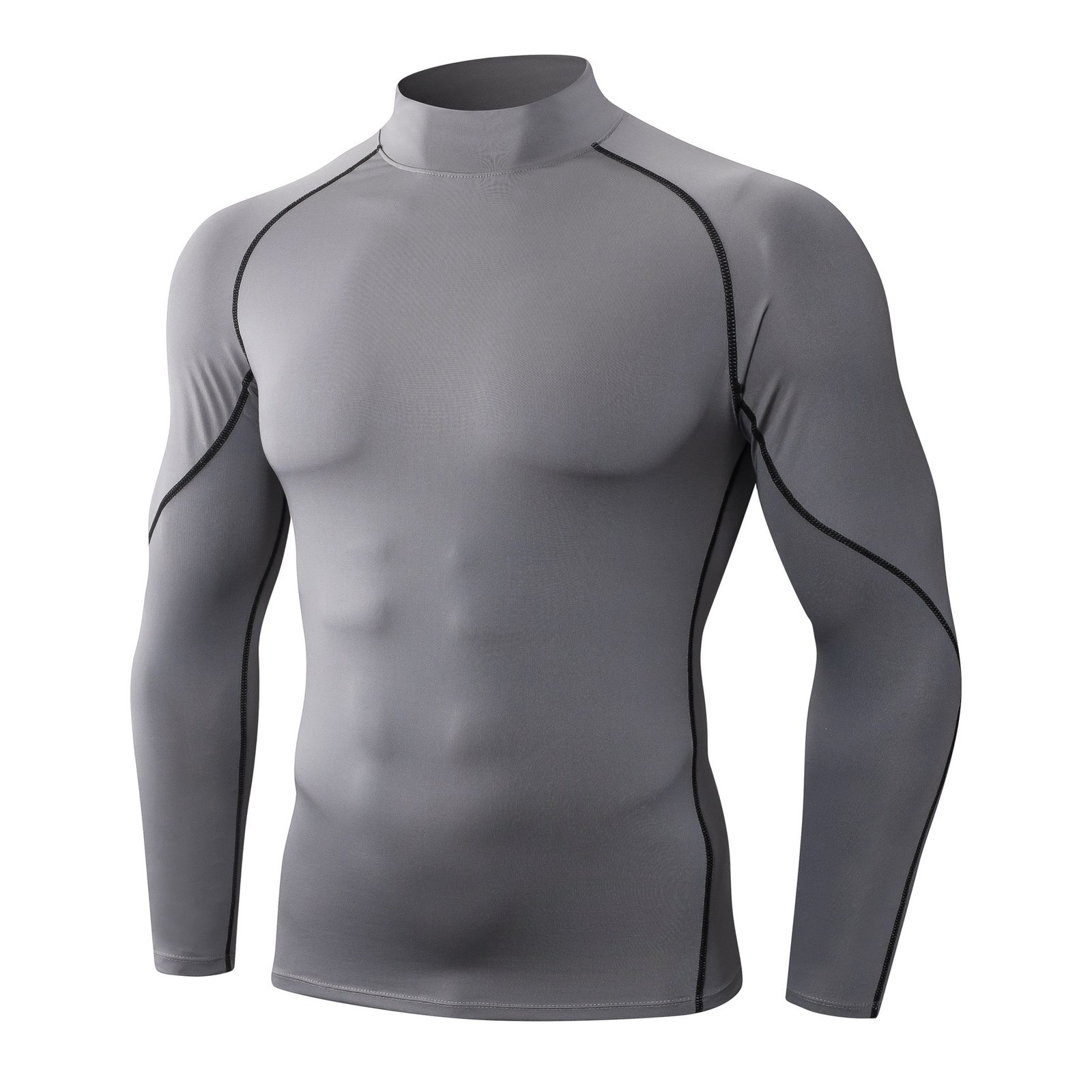 Cross-border Explosions Outdoor Sports Fitness Clothes Men's Running High Collar Long Sleeve Moisture-absorbing Quick-drying Clothes Training Tight Clothes Men