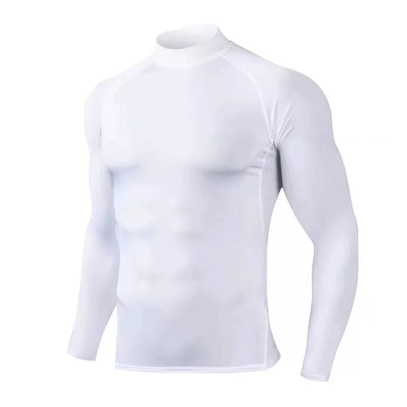 Cross-border Explosions Outdoor Sports Fitness Clothes Men's Running High Collar Long Sleeve Moisture-absorbing Quick-drying Clothes Training Tight Clothes Men