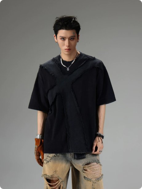 Frayed Vintage Distressed Loose Short Sleeve Top