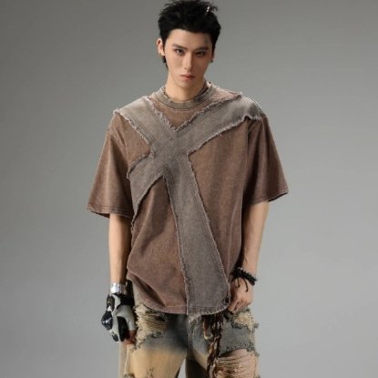 Frayed Vintage Distressed Loose Short Sleeve Top