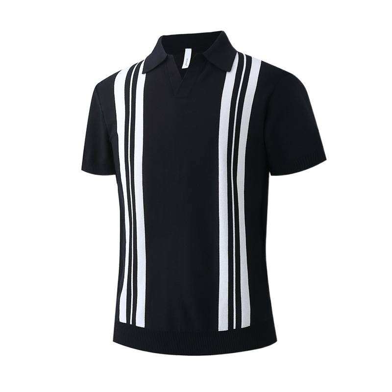 Icy-cool Striped Knitted Short-sleeve Mens Top