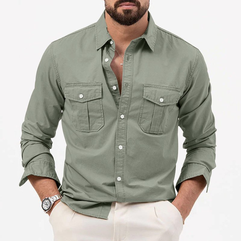 Cross-Border Foreign Trade  Aliexpress New European And American Men's Spring And Autumn Shirts With Multiple Pockets Casual Long-Sleeved Tops