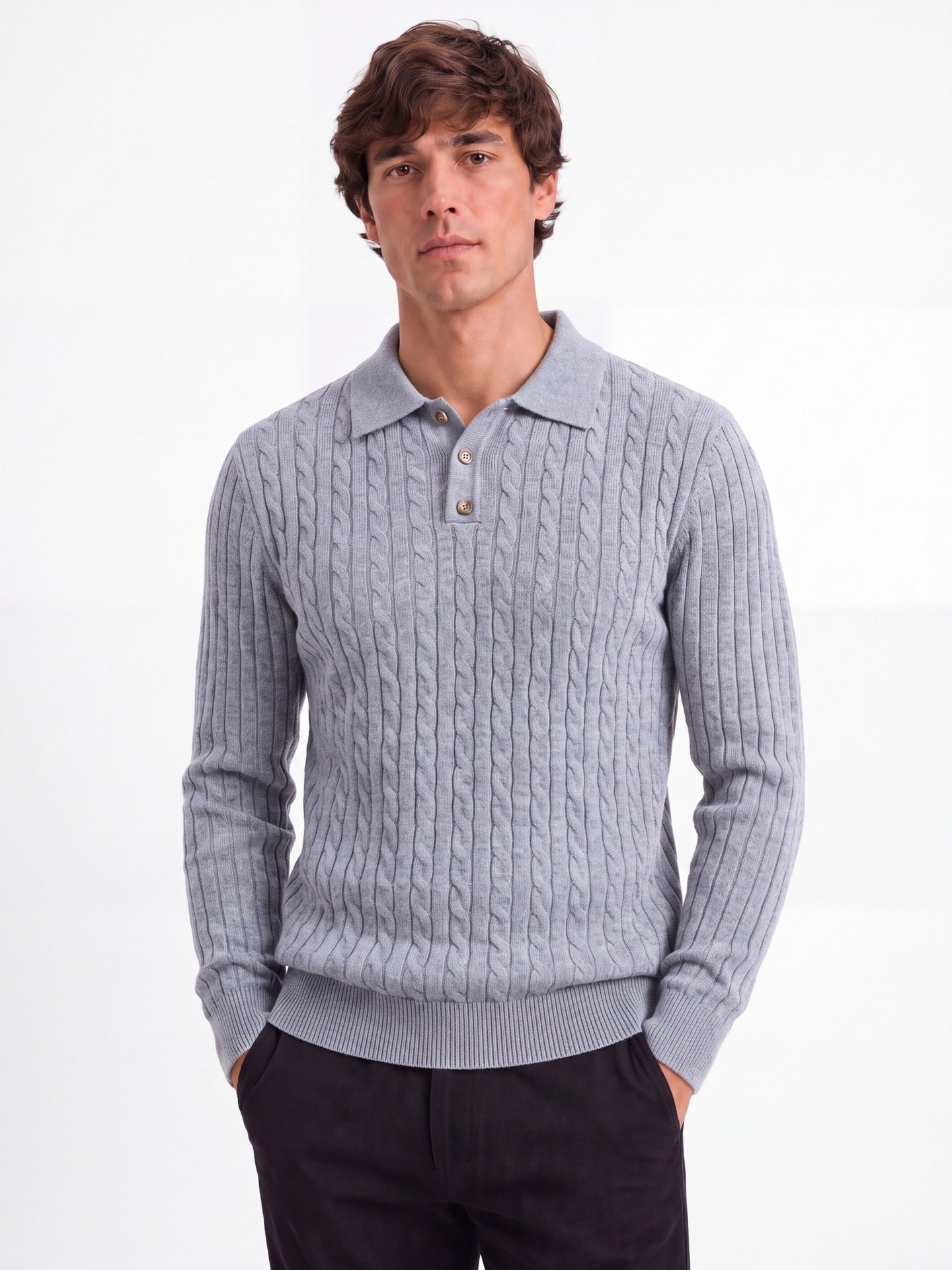 2026 Autumn Winter Cross-Border European And American Woolen Long-Sleeve POLO Soft And Warm Sweater Business Casual Men's Turn-Down Collar Sweater