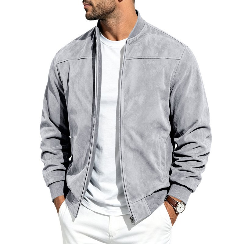 Suede Long-sleeve Zip-up Jacket