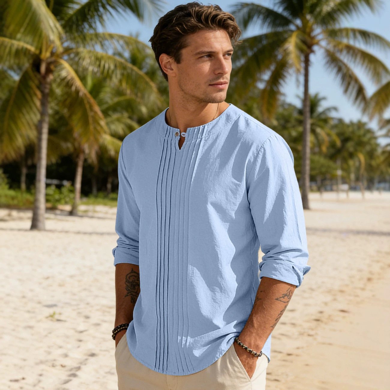 Men's Round-neck, Loose-fit Outerwear Pullover Shirt