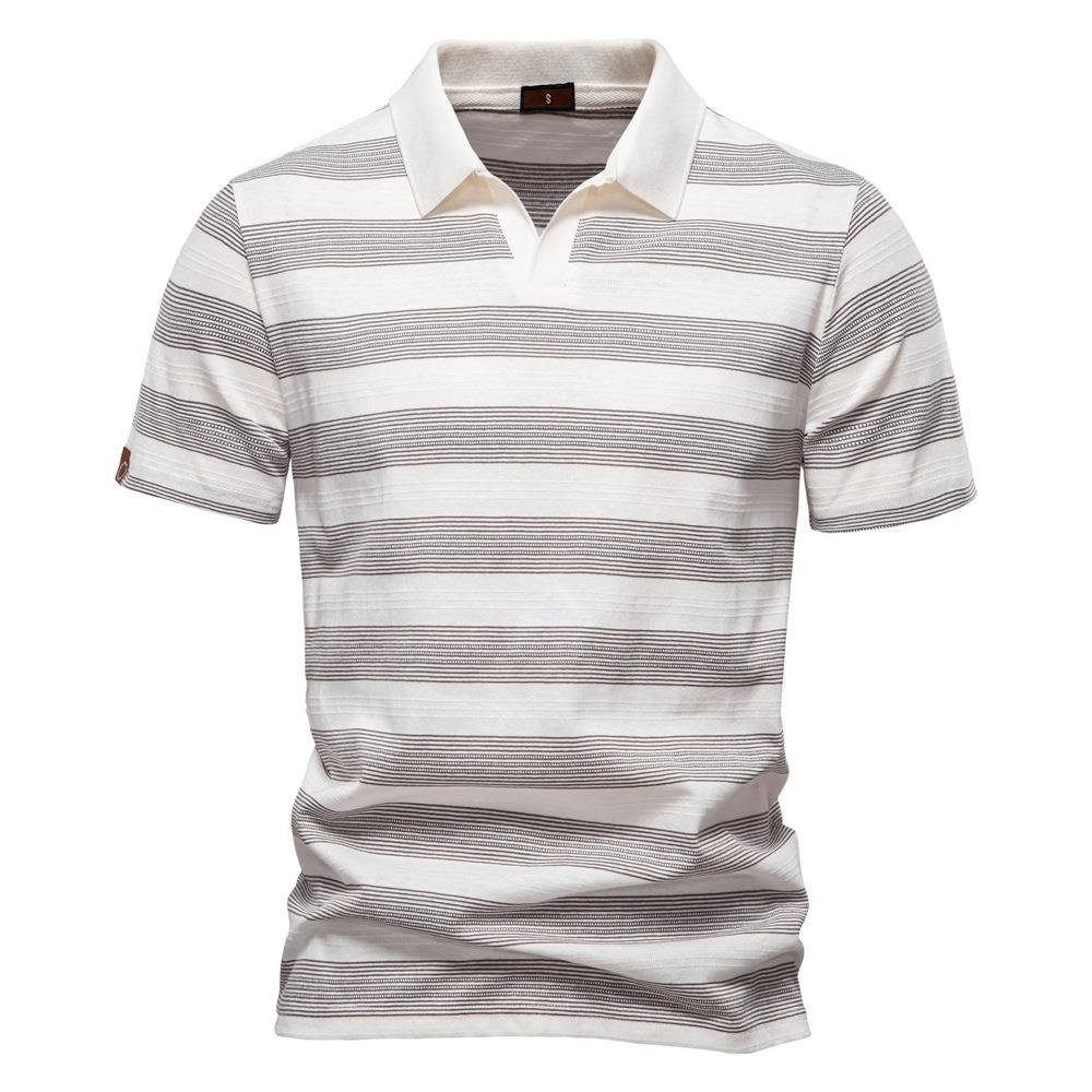 Striped Lapel Cotton Casual Short Sleeve