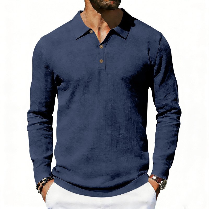 New Cross-Border Amazon Spring And Autumn Linen Polo Long-Sleeve Multi-Color Classic Quick-Dry Breathable Versatile Men's Style