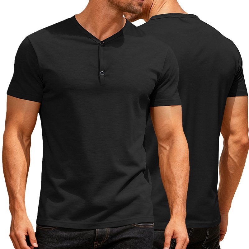 Solid-color V-neck Casual Sports Short-sleeve T-shirt