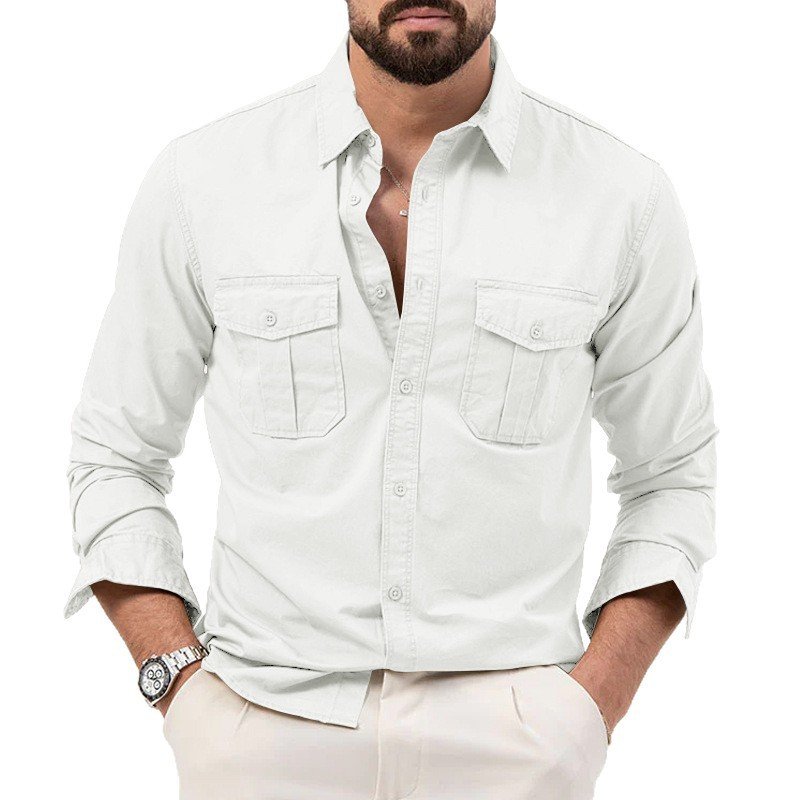 Cross-Border Foreign Trade  Aliexpress New European And American Men's Spring And Autumn Shirts With Multiple Pockets Casual Long-Sleeved Tops
