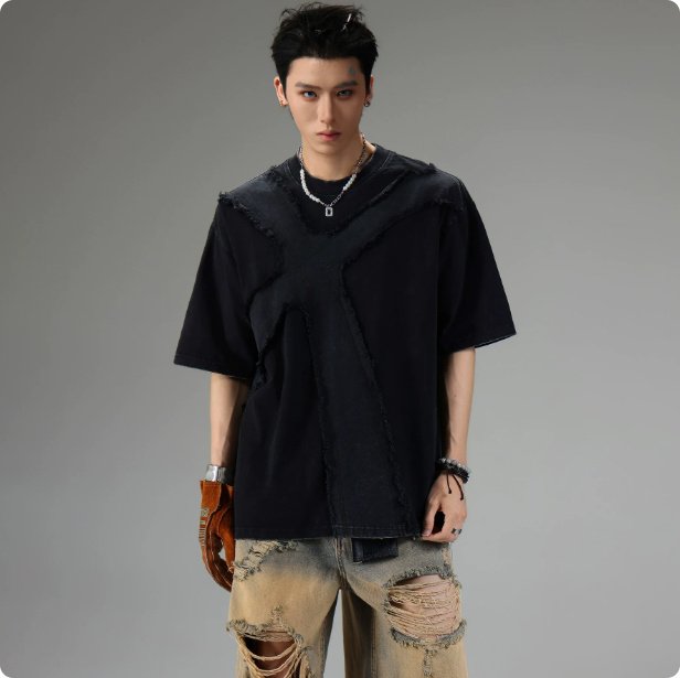 Frayed Vintage Distressed Loose Short Sleeve Top
