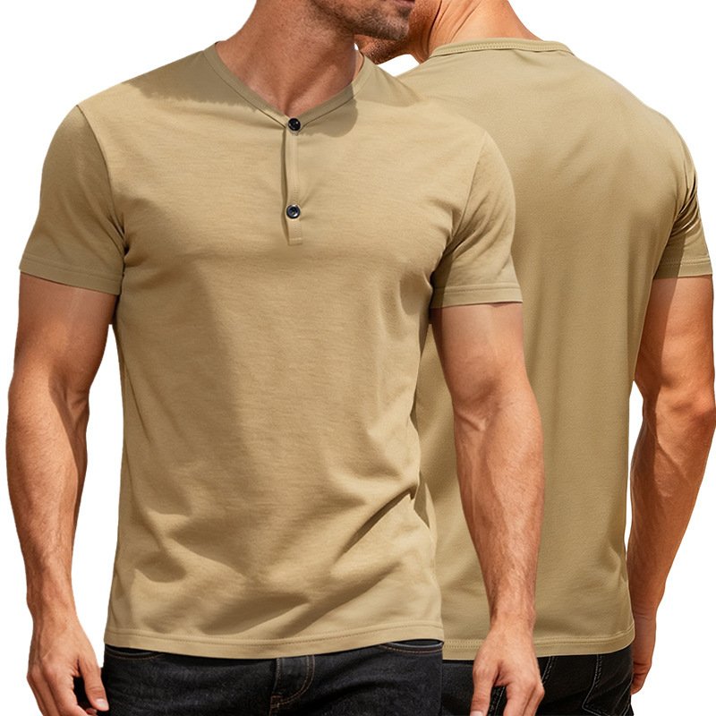 Solid-color V-neck Casual Sports Short-sleeve T-shirt