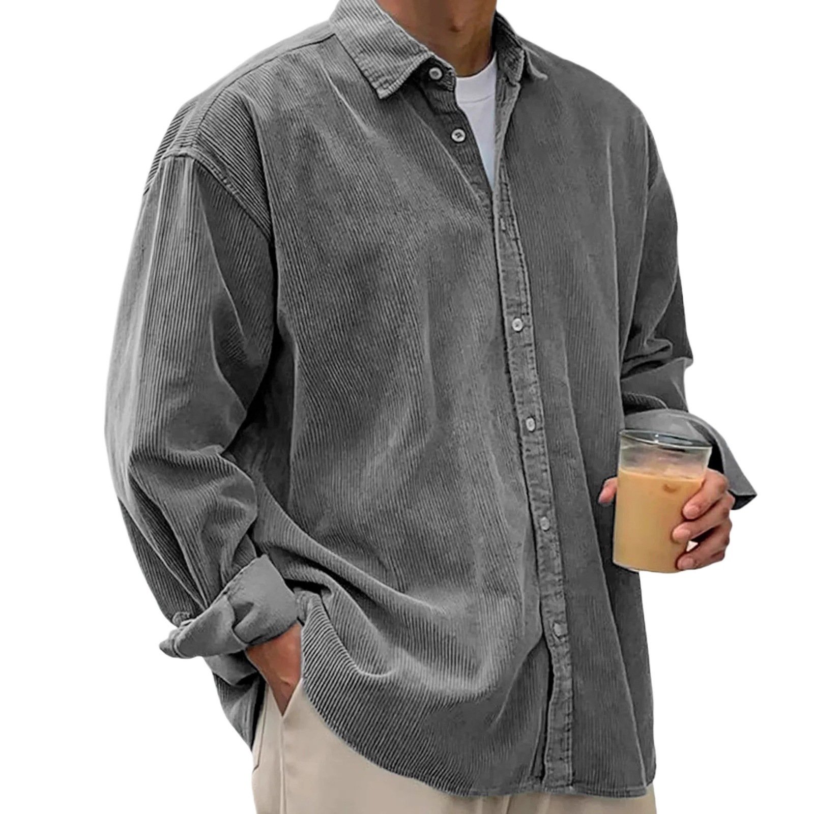 2025 New Cross-Border Corduroy Shirt For Men, Long-Sleeved Trendy Brand Casual Loose Men's Autumn And Winter Thick Shirt For Men