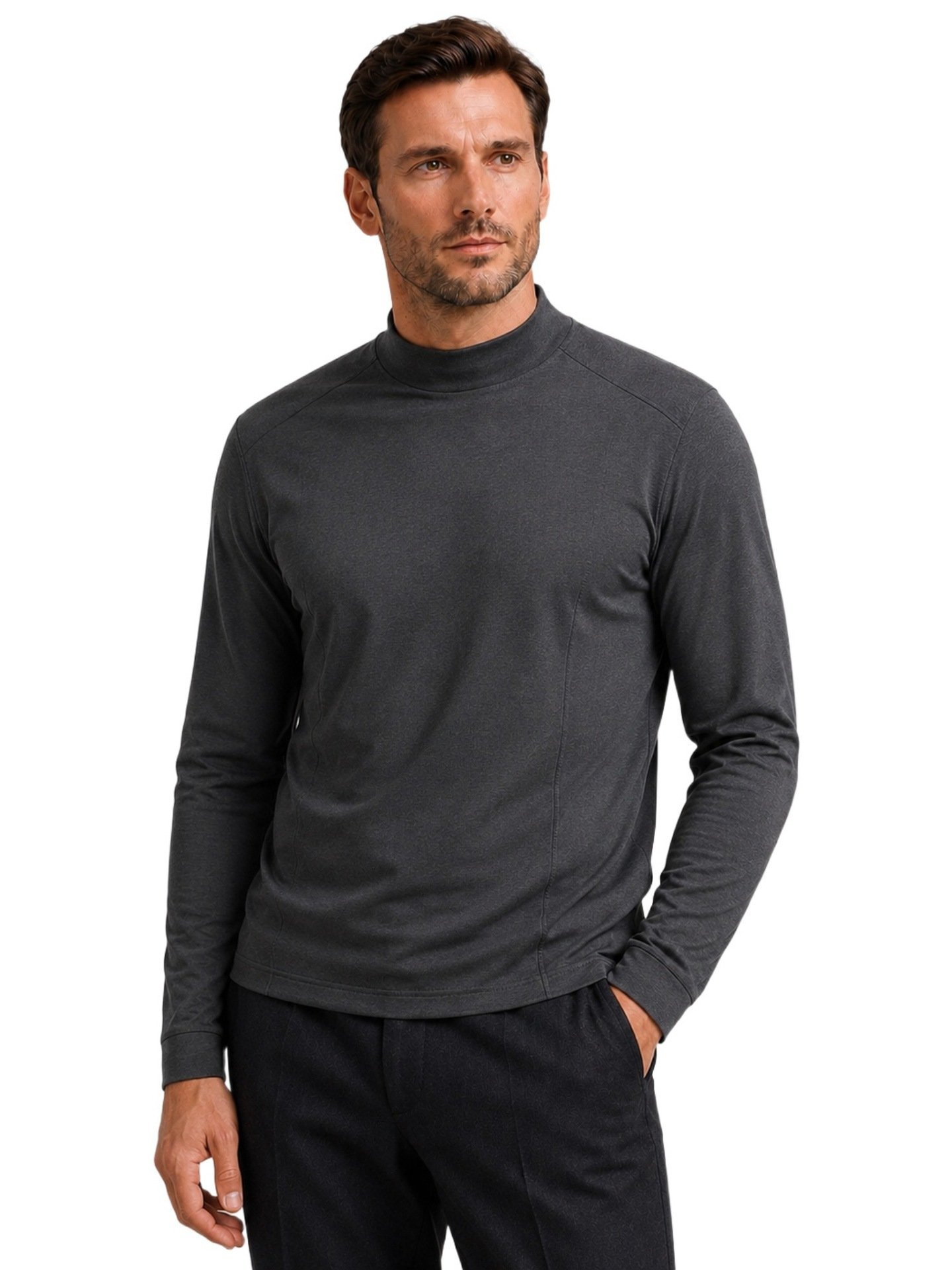 2026 Autumn Winter Mid-Neck Cashmere Feel Warm Thermal Base Layer T-Shirt For Men, Long Sleeve, For Cross-Border Foreign Trade