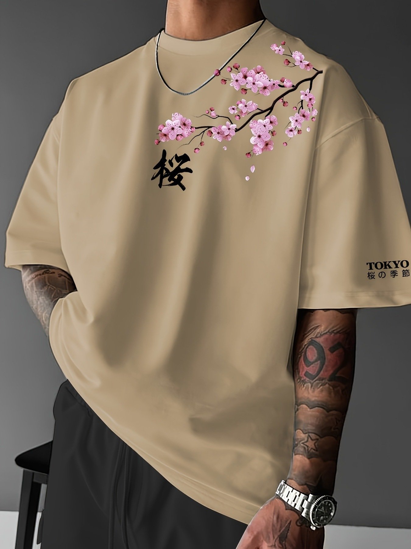 Japanese-style Tokyo Cherry-blossom-print Short-sleeve T-shirt