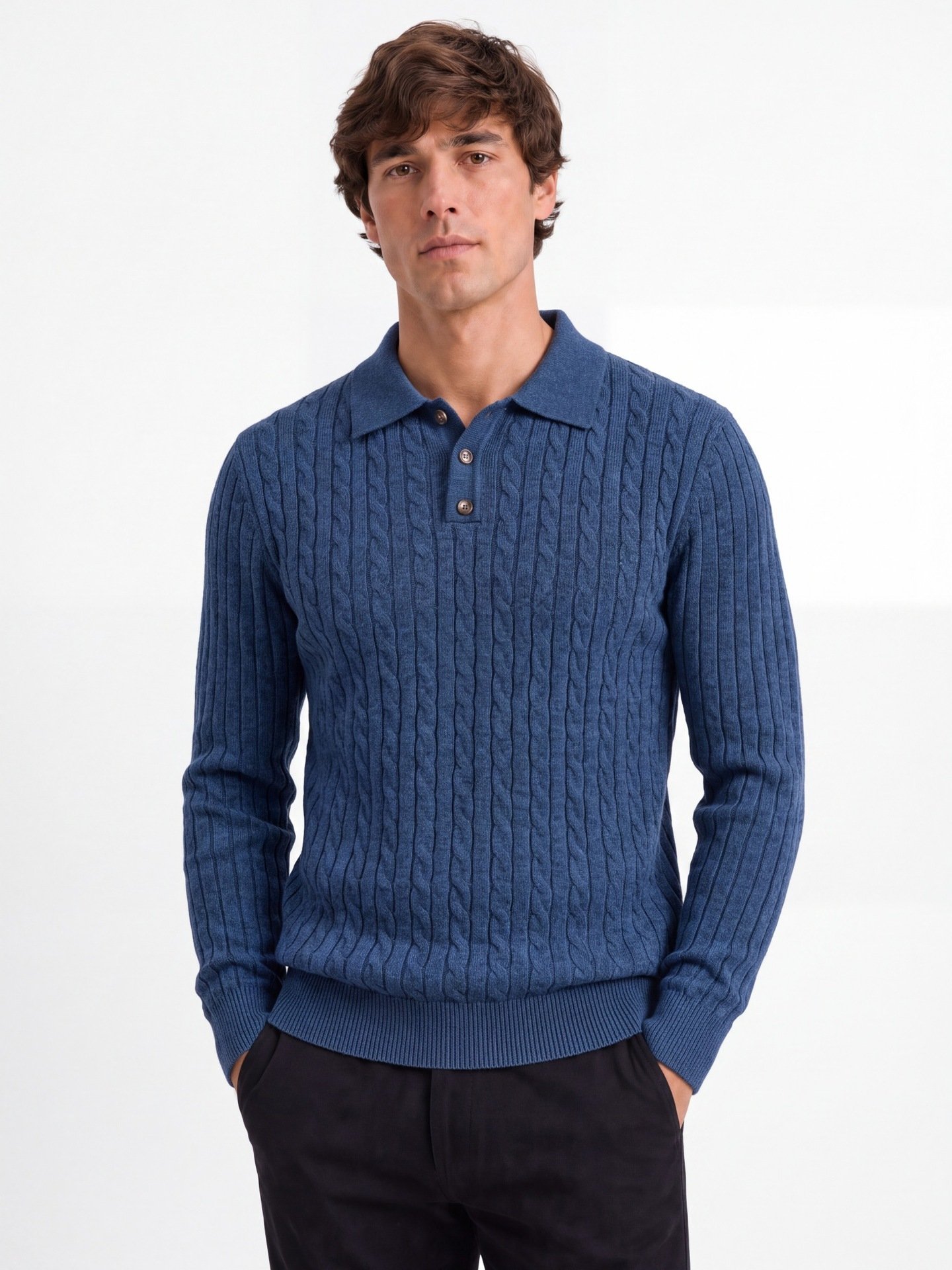 2026 Autumn Winter Cross-Border European And American Woolen Long-Sleeve POLO Soft And Warm Sweater Business Casual Men's Turn-Down Collar Sweater