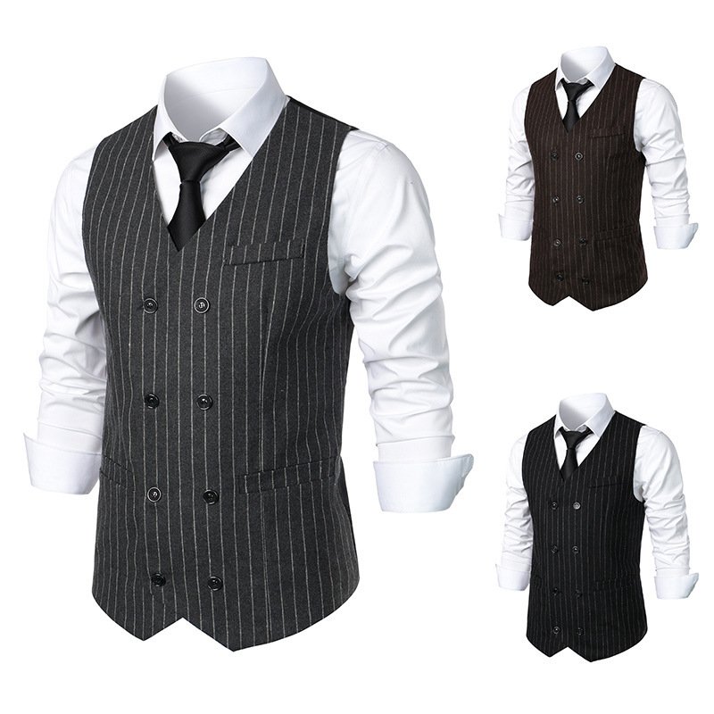 Men's Casual Double-Breasted Striped Vest