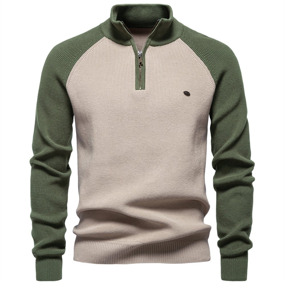 Autumn And Winter New Men's European Size Cross-Border Sweater, Long-Sleeve Half-Zip Stand Collar, Solid Color, Versatile, Casual, Trendy For Men