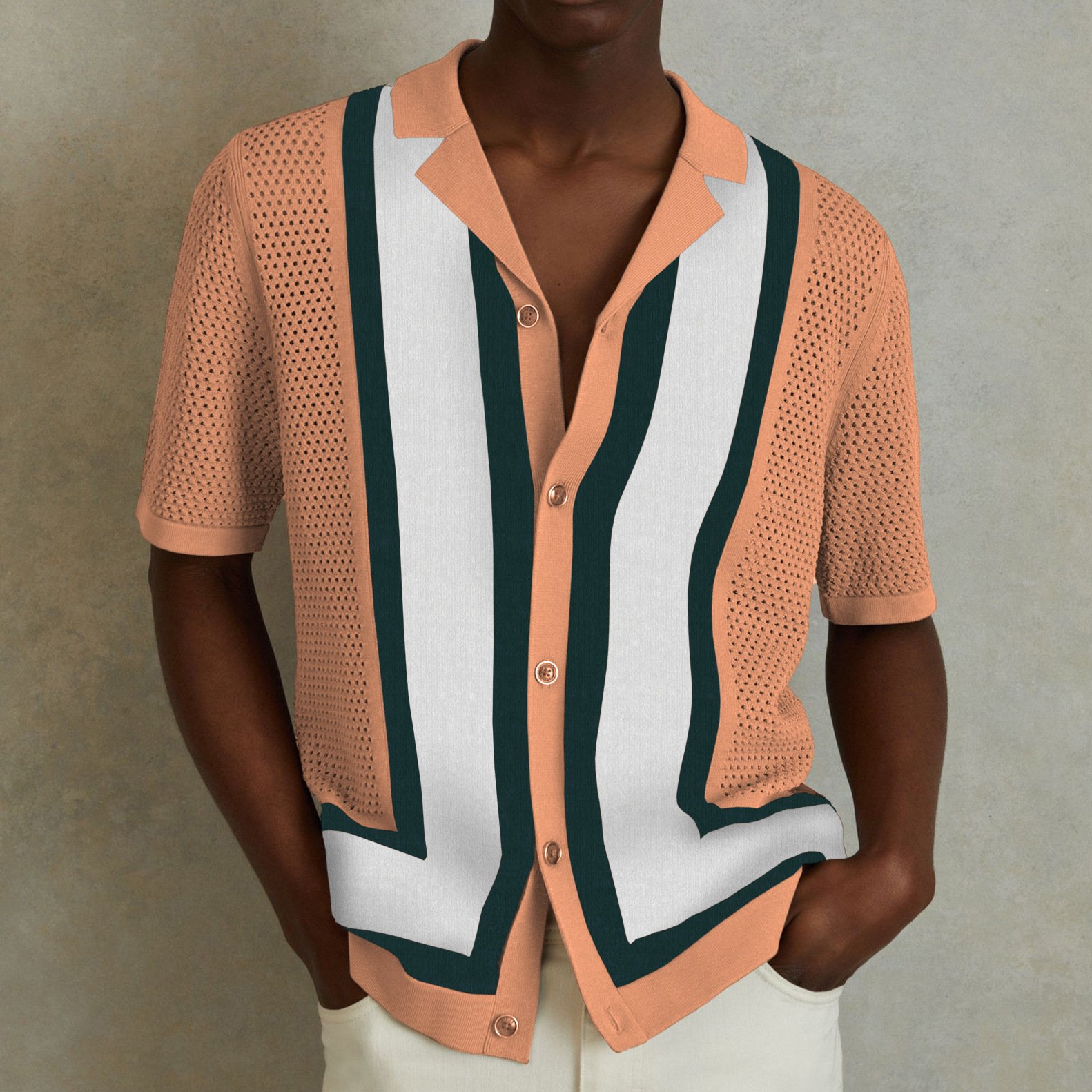 Men's Summer Striped Shirt - Short Sleeved