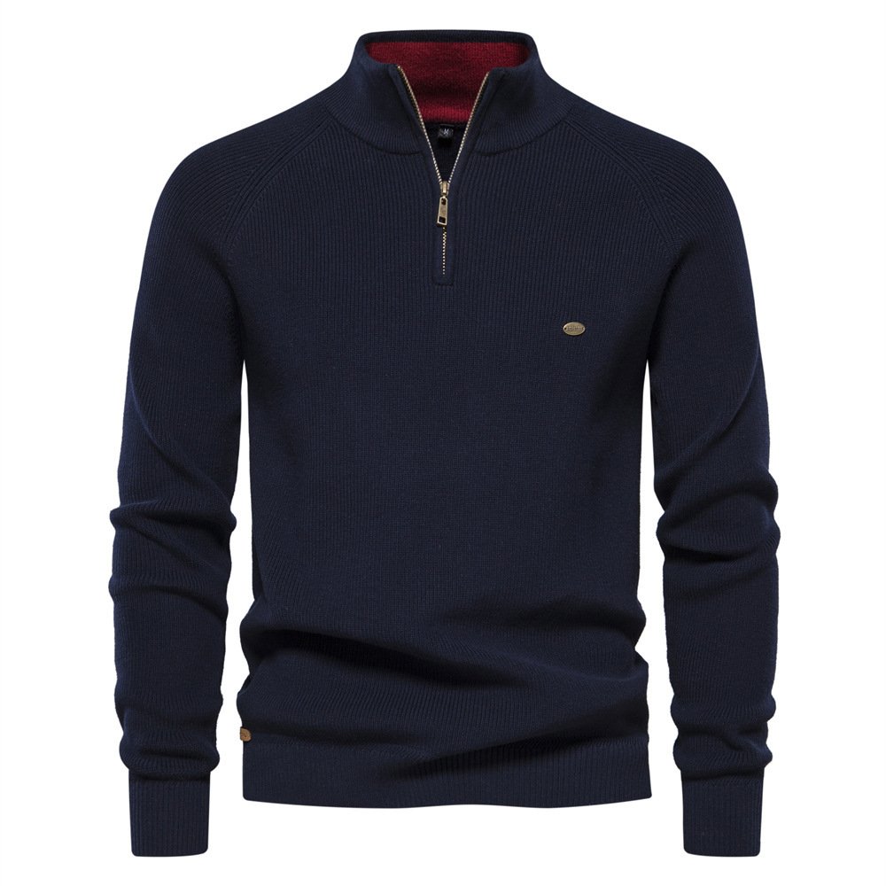 Autumn And Winter New Men's European Size Cross-Border Sweater, Long-Sleeve Half-Zip Stand Collar, Solid Color, Versatile, Casual, Trendy For Men