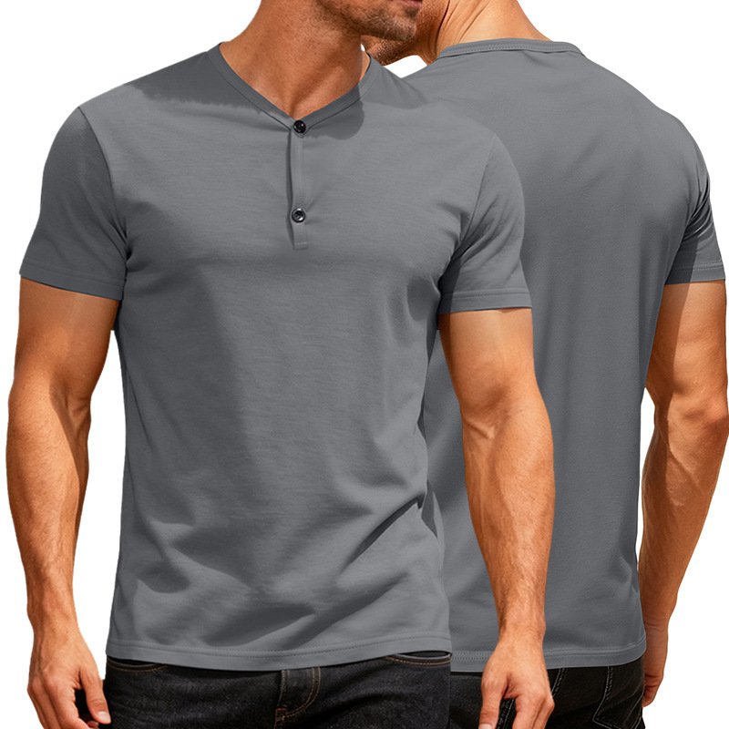 Solid-color V-neck Casual Sports Short-sleeve T-shirt