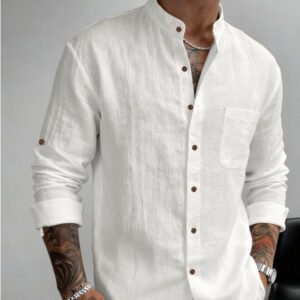 Hawaiian-style stand-up collar, breathable casual, long-sleeved Shirt