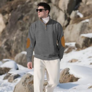 Men's Jacquard Knitted Casual Hoodie With A Stand-up Collar