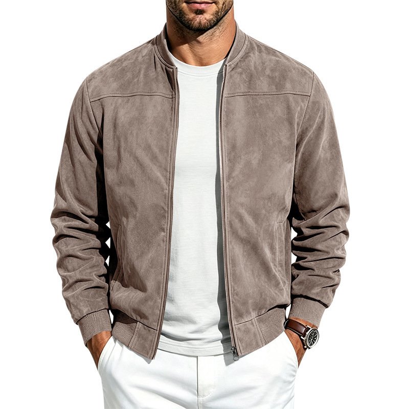 Suede Long-sleeve Zip-up Jacket