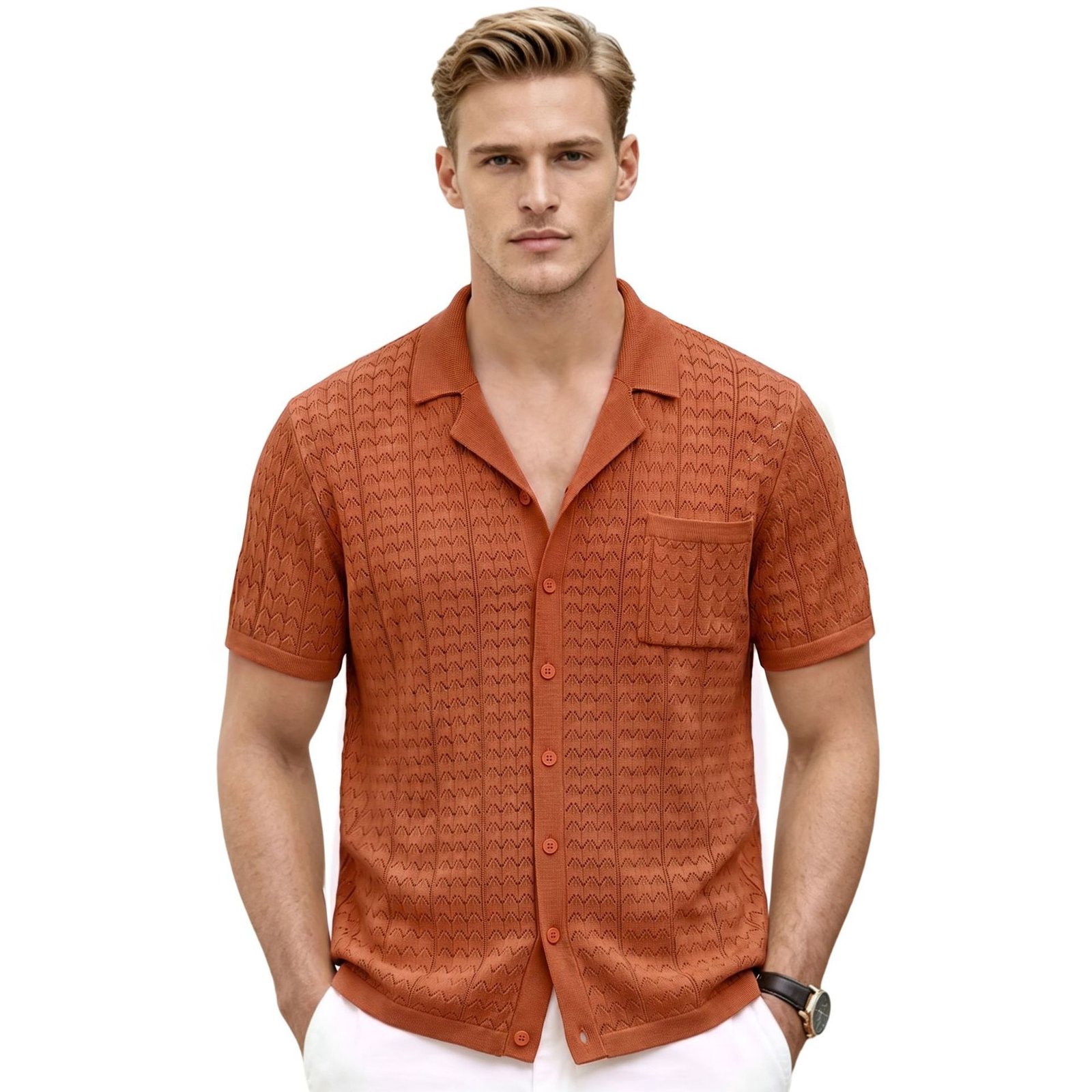 Mens Casual Cuban-collar Knit Sweater From Europe And America