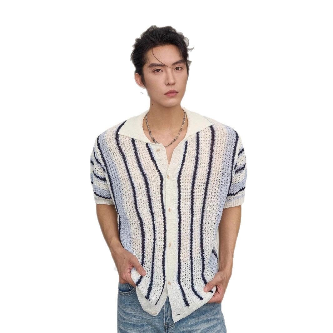 American-style Striped Loose-fitting Hollow-out Vest With A Round Neckline