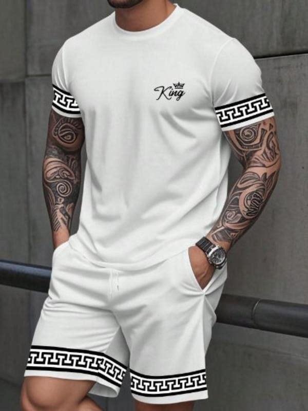 Simple Casual Two-piece Set Featuring A Solid-color Printed T-shirt And Shorts