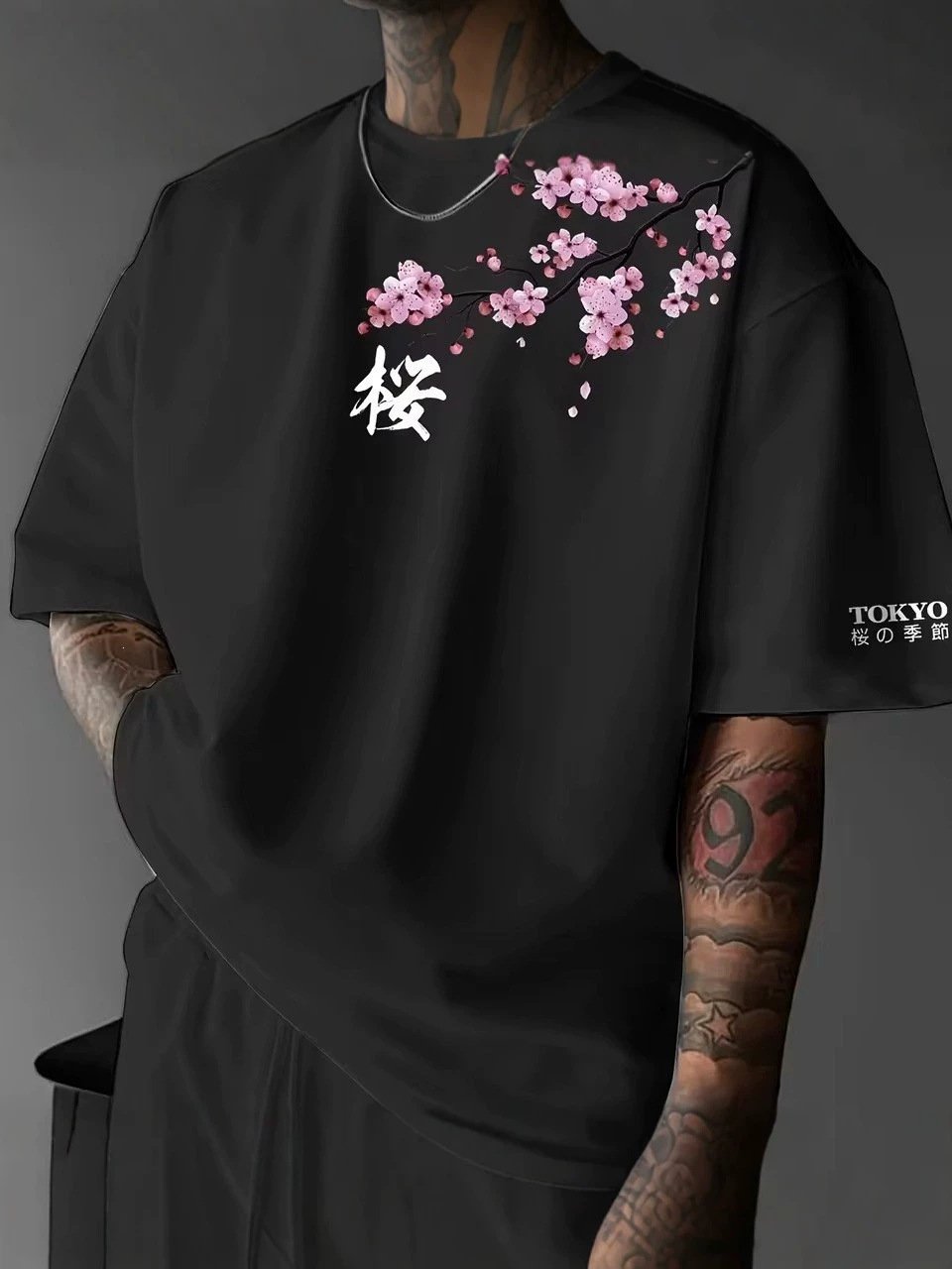 Japanese-style Tokyo Cherry-blossom-print Short-sleeve T-shirt