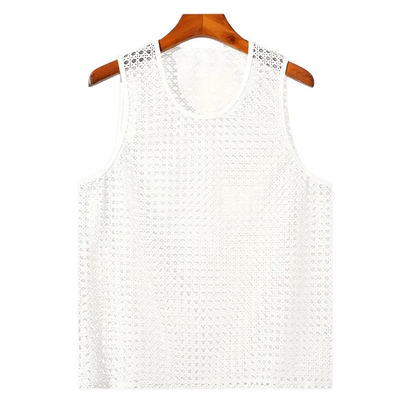 Cross-border Summer European And American Hollow-out Fitness Sleeveless T-shirt Muscle Men's Mesh Perspective Sexy Knitted Vest