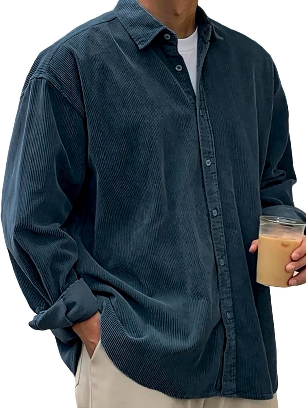 2025 New Cross-Border Corduroy Shirt For Men, Long-Sleeved Trendy Brand Casual Loose Men's Autumn And Winter Thick Shirt For Men