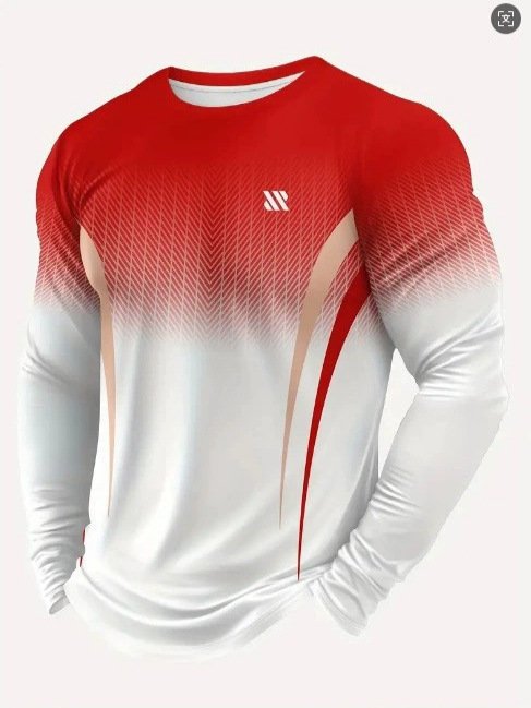 Independent Brand Cross-Border European And American Geometric Pattern Long-Sleeve Men's T-Shirt, Round Neck Pullover, Simple And Stylish With 3D Digital Print