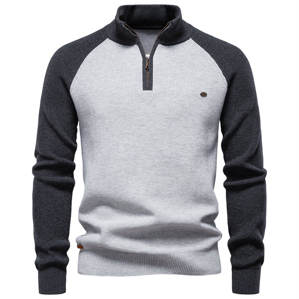 Autumn And Winter New Men's European Size Cross-Border Sweater, Long-Sleeve Half-Zip Stand Collar, Solid Color, Versatile, Casual, Trendy For Men