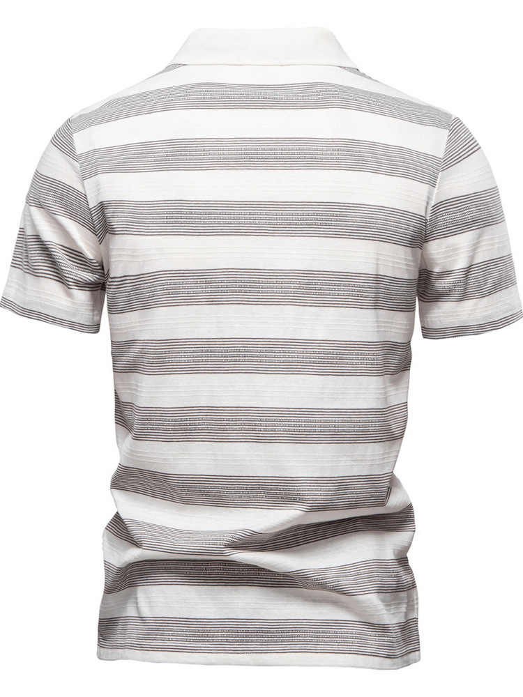 Striped Lapel Cotton Casual Short Sleeve