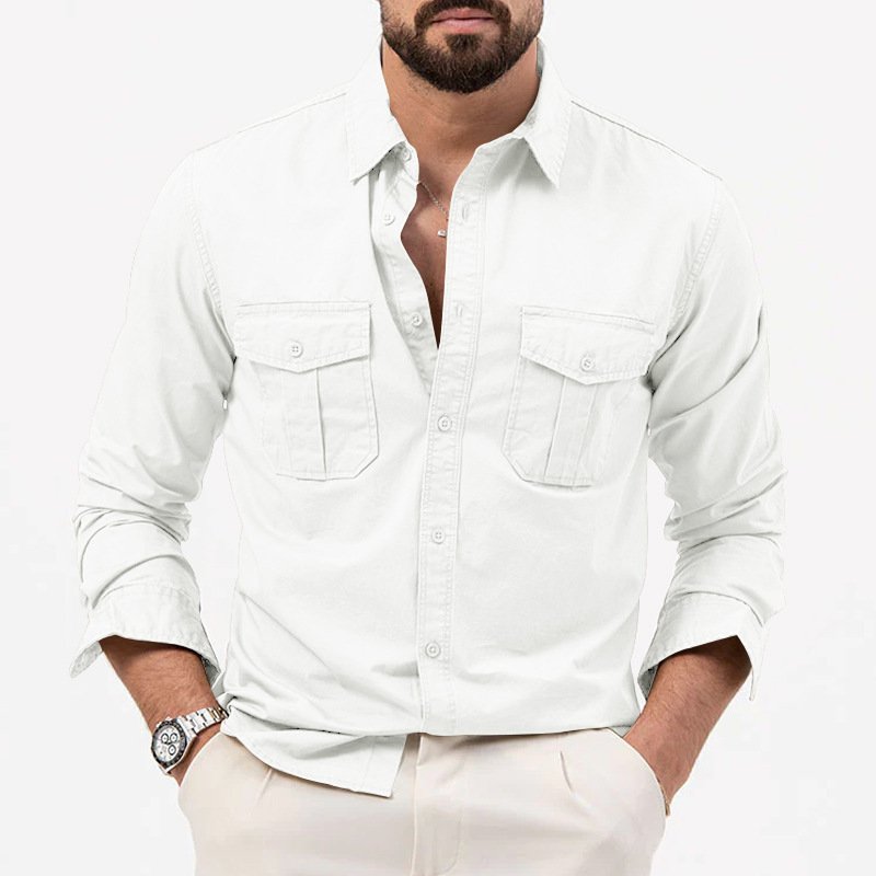 Cross-Border Foreign Trade  Aliexpress New European And American Men's Spring And Autumn Shirts With Multiple Pockets Casual Long-Sleeved Tops