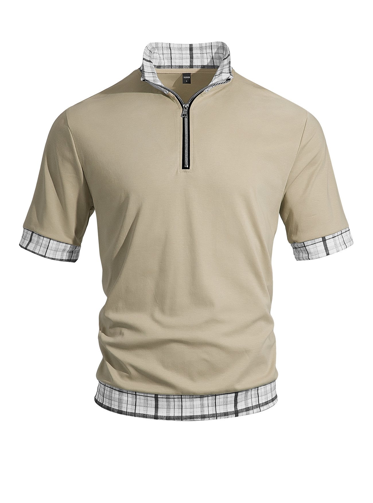 Cross Border EBay Men's Cotton Fake Two Piece T Shirts, Half Zip Lapel Short Sleeve Spliced Breathable Plus Size Casual Polo Shirts