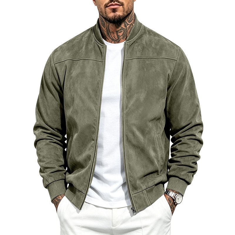 Suede Long-sleeve Zip-up Jacket