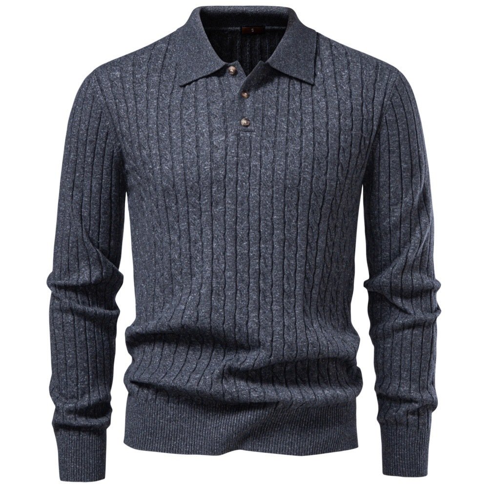 2026 Autumn Winter Cross-Border European And American Woolen Long-Sleeve POLO Soft And Warm Sweater Business Casual Men's Turn-Down Collar Sweater