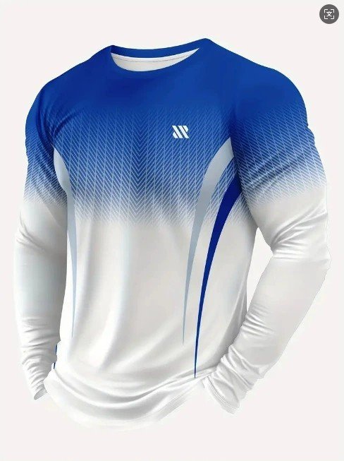 Independent Brand Cross-Border European And American Geometric Pattern Long-Sleeve Men's T-Shirt, Round Neck Pullover, Simple And Stylish With 3D Digital Print