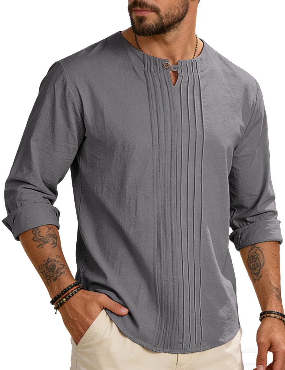 Men's Round-neck, Loose-fit Outerwear Pullover Shirt