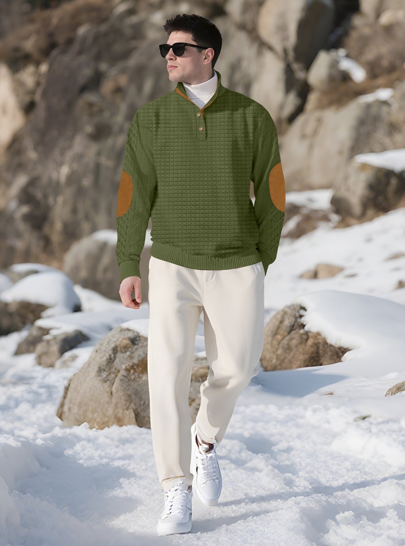 Men's Jacquard Knitted Casual Hoodie With A Stand-up Collar
