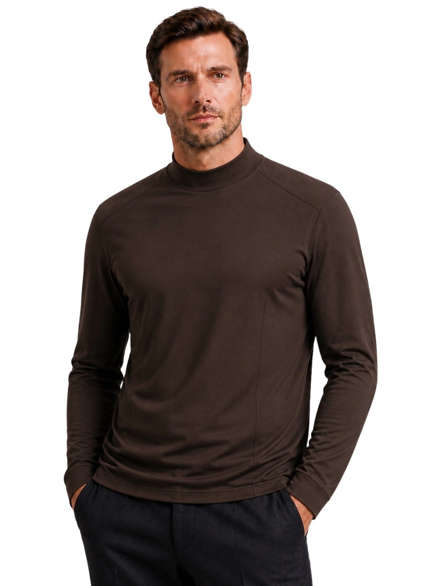 2026 Autumn Winter Mid-Neck Cashmere Feel Warm Thermal Base Layer T-Shirt For Men, Long Sleeve, For Cross-Border Foreign Trade