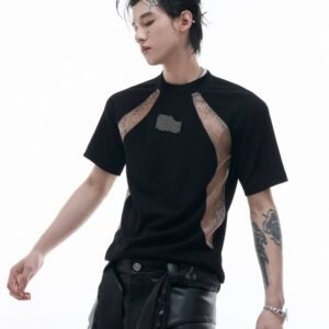 Niche Deconstruction Contrast Color Retro Short-sleeved Slim-fit Pit Texture Bottoming Shirt