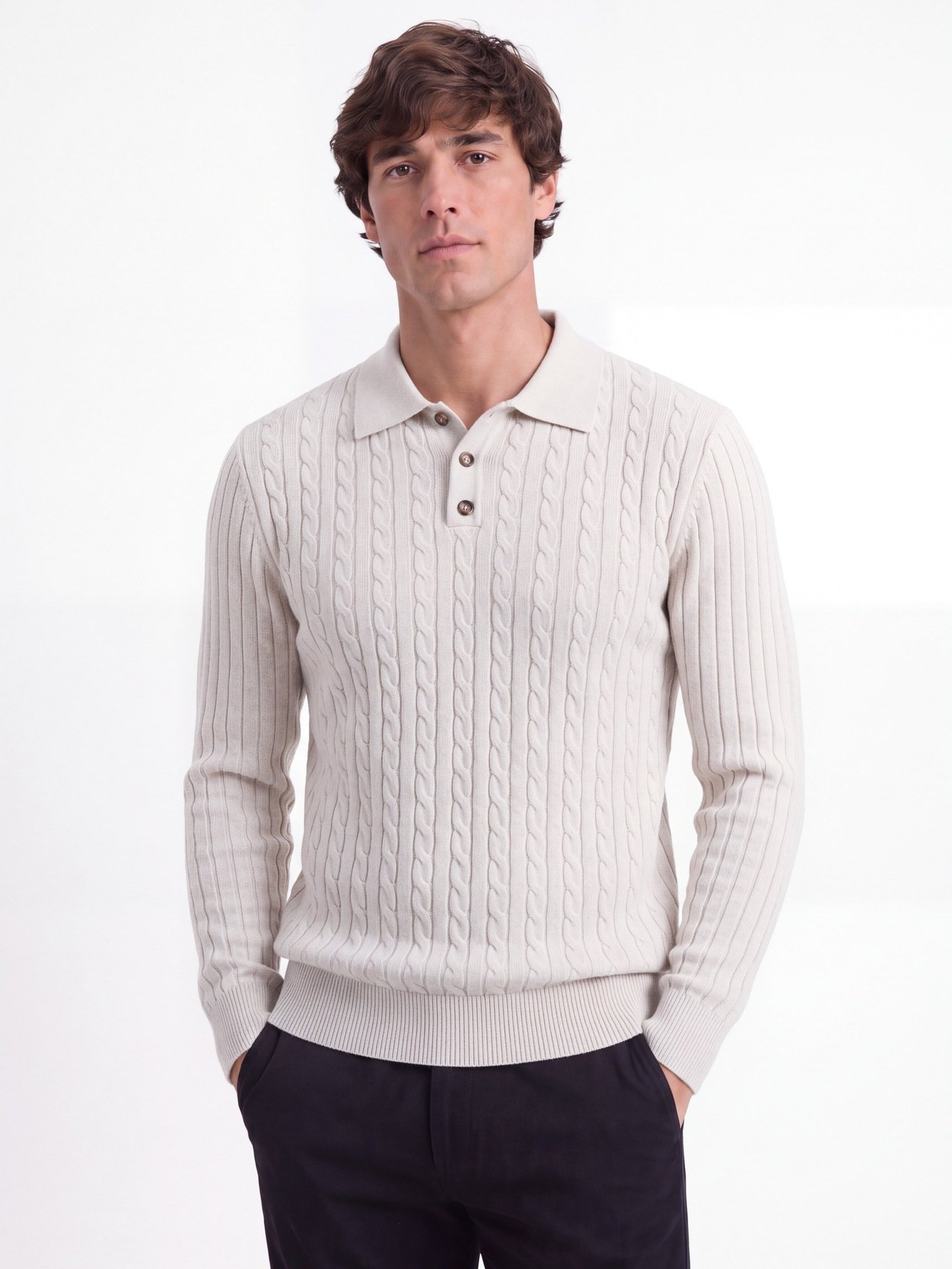 2026 Autumn Winter Cross-Border European And American Woolen Long-Sleeve POLO Soft And Warm Sweater Business Casual Men's Turn-Down Collar Sweater