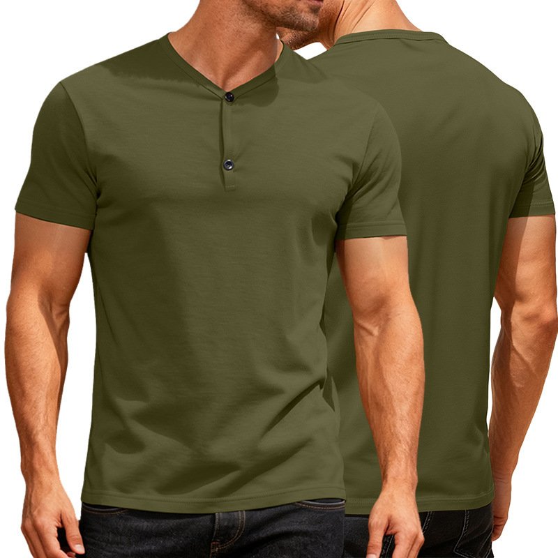 Solid-color V-neck Casual Sports Short-sleeve T-shirt