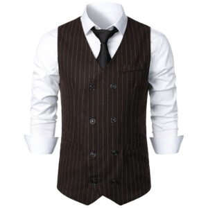 Men's Casual Double-Breasted Striped Vest
