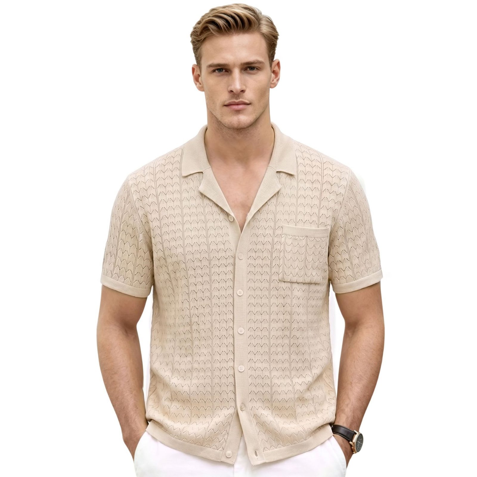 Mens Casual Cuban-collar Knit Sweater From Europe And America