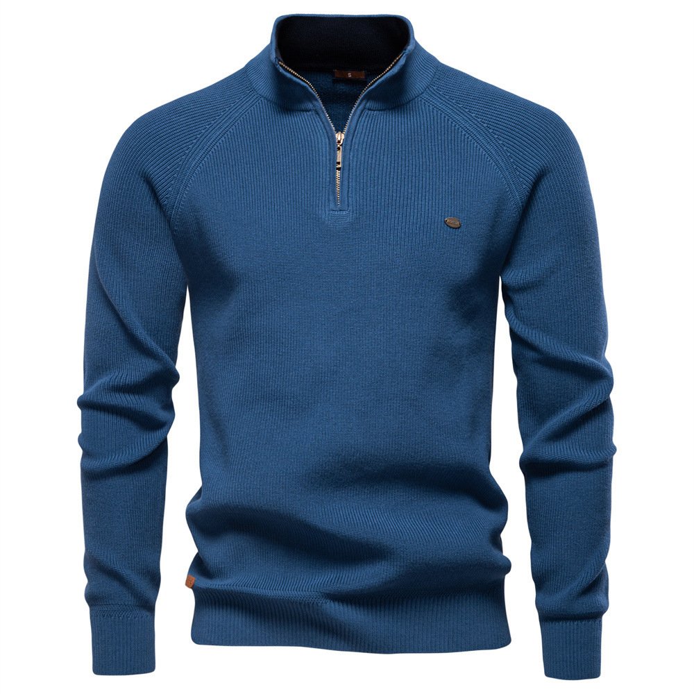 Autumn And Winter New Men's European Size Cross-Border Sweater, Long-Sleeve Half-Zip Stand Collar, Solid Color, Versatile, Casual, Trendy For Men
